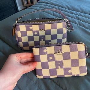 Purple Checkered Coach Purse W/ Wallet